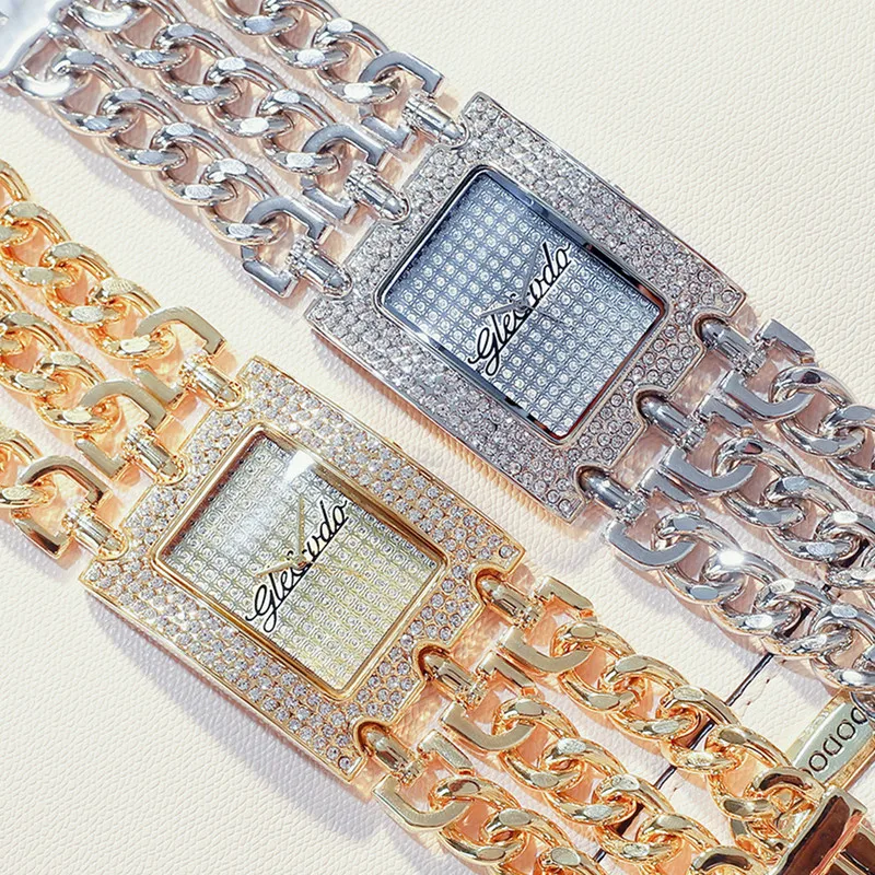 Женские наручные часы G & D золотистые роскошные со стразами и браслетом