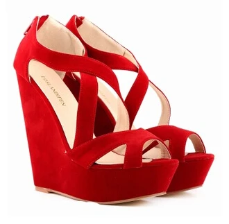 Red Heel Женские туфли на танкетке большие размеры 35-42 европейский стиль вечерняя обувь женские туфли на платформе с вырезками на молнии - Цвет: Red Heel