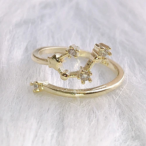 Light Gold Taurus ZHOUYANG кольца для женщин дизайн милые романтические 12 Созвездие Регулируемые кольца на палец микро-инкрустированные цирконием ювелирные изделия KCR081 - Цвет основного камня: Light Gold Taurus