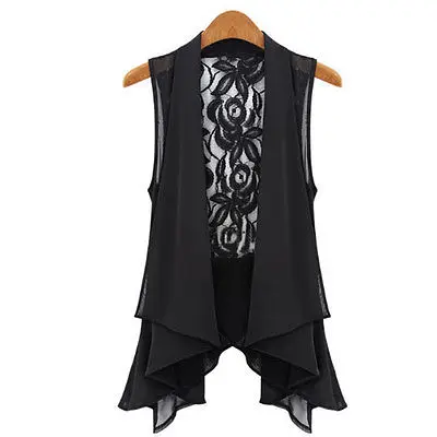 Sexy Women Chiffon Lace Tank Tops Plus Size Sleeveless Cardigan Vest | Женская одежда