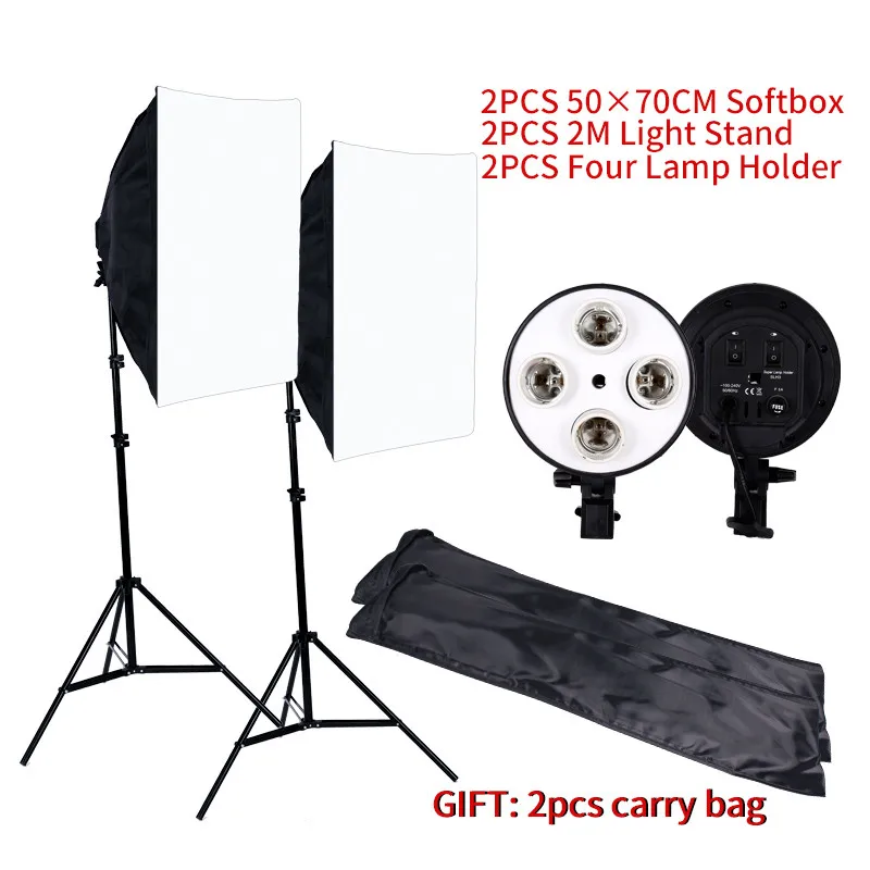 No bulb Фотография 50x70 см четыре софтбокс для вспышки комплект с 8 шт. лампочка Мягкая коробка аксессуары штатив подс - Цвет: No bulb