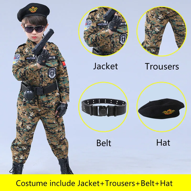 4 piece long sleeve Детская камуфляжная форма для мальчиков и девочек, школьная, Студенческая, армейская Военная униформа, детский Скаутинг, Школьный костюм полицейского для косплея, для шоу - Цвет: 4 piece long sleeve