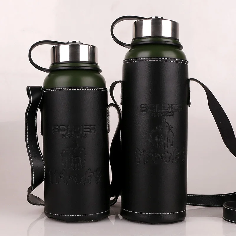 UPORS 800/1100ml термос Нержавеющая сталь вакуумная фляга с переносной чехол Портативный для отдыха на открытом воздухе Изолированная бутылка для воды - Цвет: Зеленый