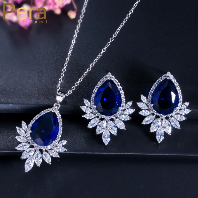 Ожерелье и серьги подвески женские с фианитами в форме капли|jewelry sets|drop jewelry