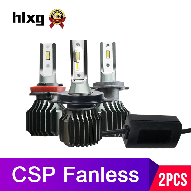 Hlxg Мини безвентиляторный CSP hir2 9012 LED H4 лампы HB4 9005 HB3 H1 H3 H7 H11 H8 для автомобиля Headligt 12V