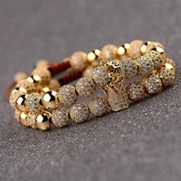 luxury couple distance bracelets charm jewelry 2pcsset gold color copper beads micro pave cz ballscrown aduustable bracelet