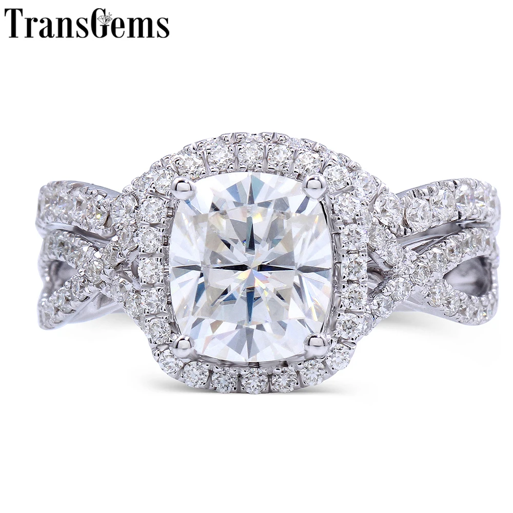 Женское Обручальное кольцо с муассанитом под белое золото|cushion cut engagement|diamond set