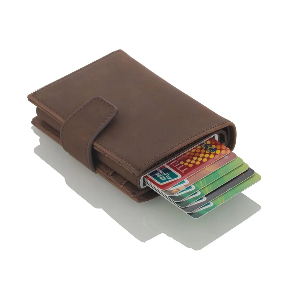 Weduoduo Противоугонный мужской держатель для карт с блокировкой Rfid кошелек из искусственной кожи Алюминиевый металлический кредитный держатель для карт умный унисекс кошелек