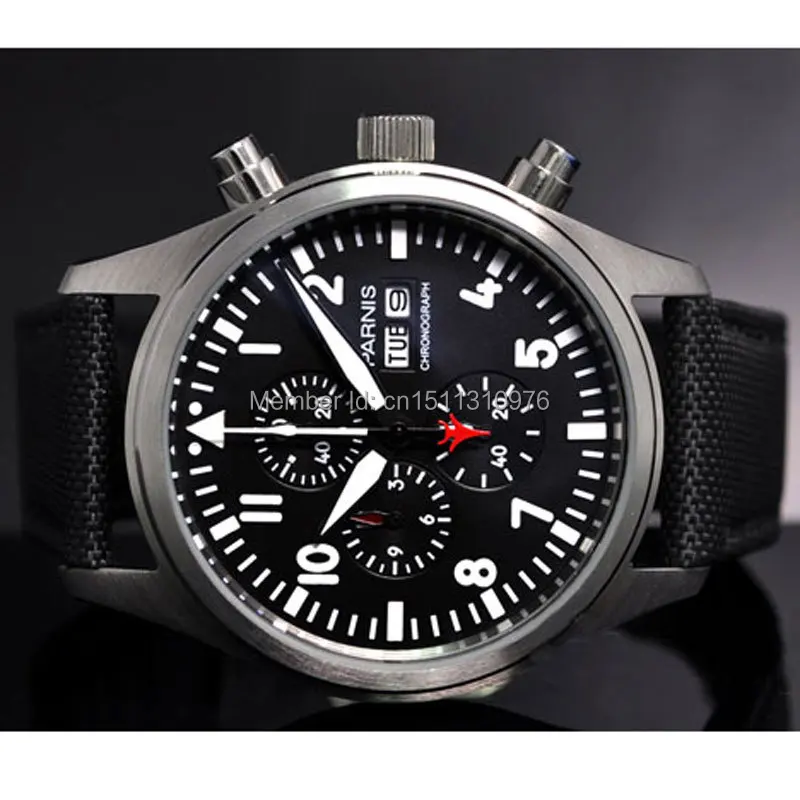 Мужские часы parnis с черным циферблатом винтажный стиль датой на день кварцевые