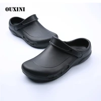 male chef sandals shoes for kitchen workers super anti skid shoes black cook shoes safety clogs oil proof waterproof