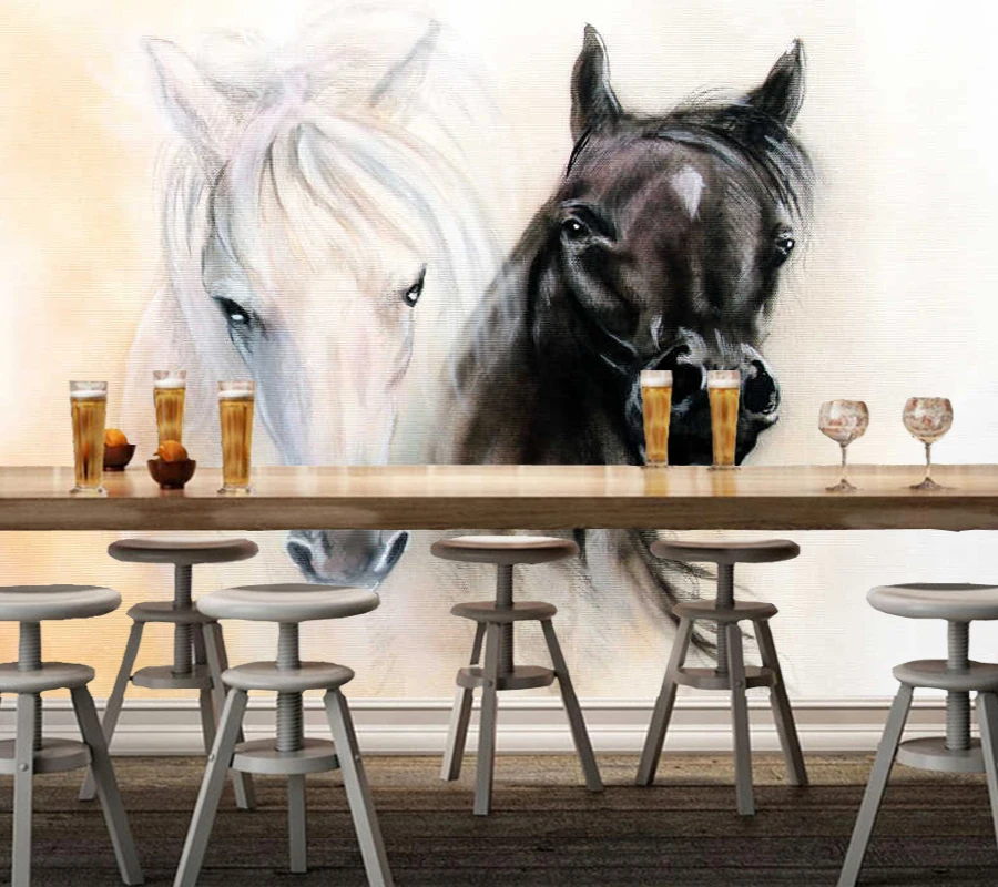 Абстрактные 3D обои на заказ черно белая лошадь акварельная роспись для гостиной