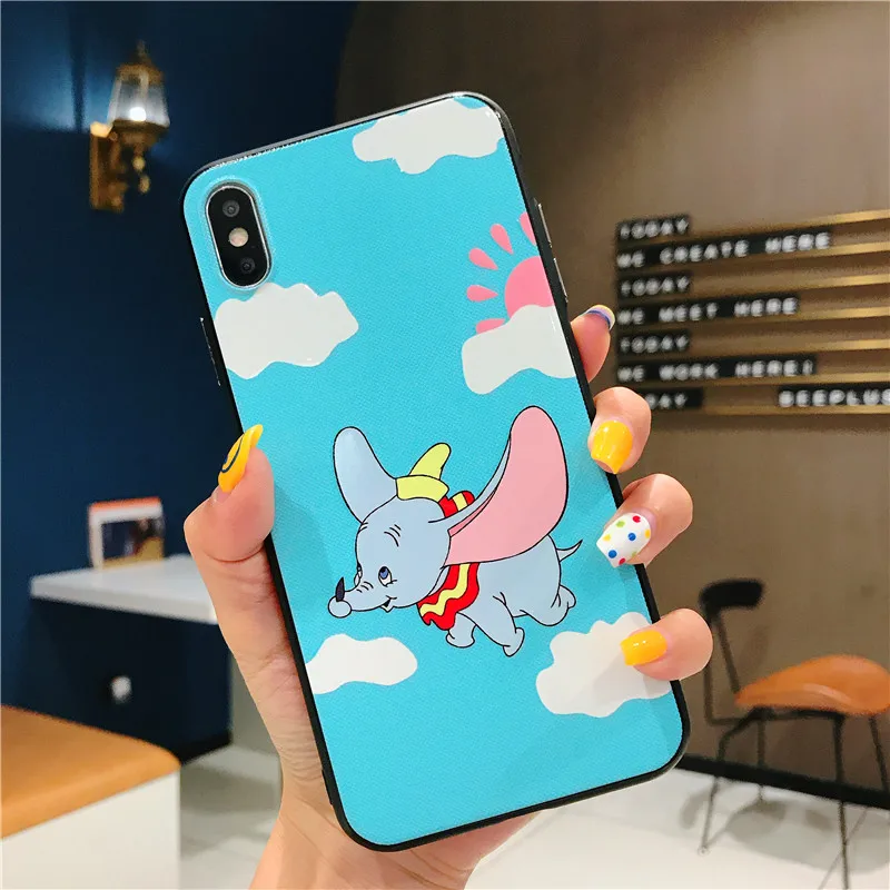 Lovely Cartoon Dumbo Phone Case for iphone Xs Max XR X 8 7 Plus 6S 6 relief gloss oil Soft Back Cover Coque Capa |