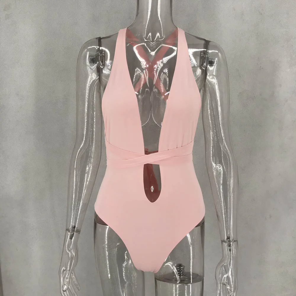 

Hot Plunging V Cut Swimwear Bikini Beach Sexy Women Swimsuit Stretchy Crisscross Straps Bodycon Bodysuit eDressU MS-DZT406