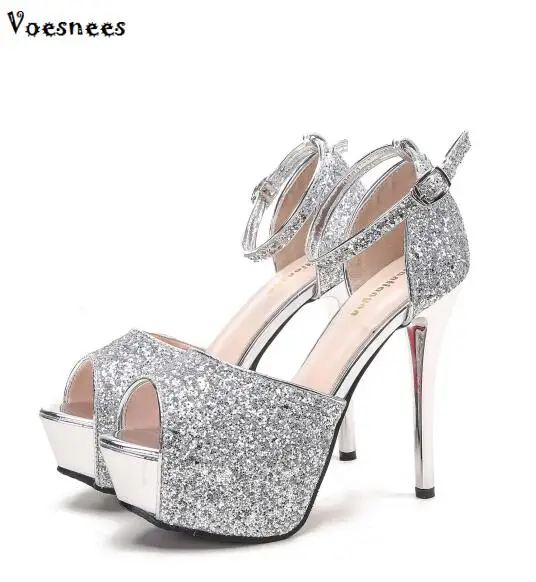 

Sequined Cloth Women Sandals Shoes High Heel 13CM Platform Peep Toe Pumps Shoes Women Wedding Shoes Ankle Strap Ladies Sandals