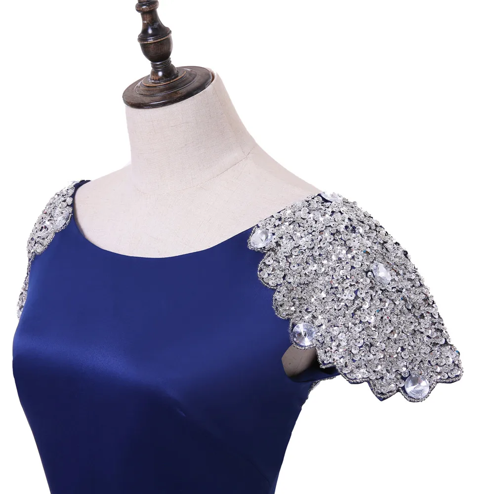 Royal Blue Evening Dresses Mermaid Cap Sleeves Crystals Backless Long Gown Prom Dress Robe De Soiree | Свадьбы и торжества