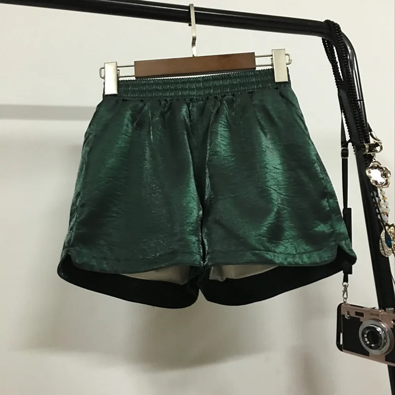 Женские шорты с высокой талией ZOGAA повседневные блестящие шелковые карманами