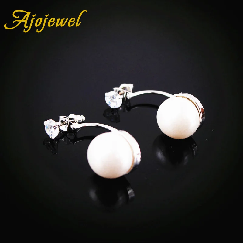 C Shaped Simulated Pearl Earrings For Women Cubic Zircon Ear-jacket Dual-use | Stud