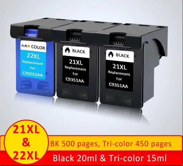 BK BK Tri color 3PCS XiangYu 2Pcs/set 21xl 22xl Refilled ink cartridge replacement For hp 21 22 compatible For HP Deskjet f4180 f2180 3930 3940 D1311 - Color: BK BK Tri color 3PCS