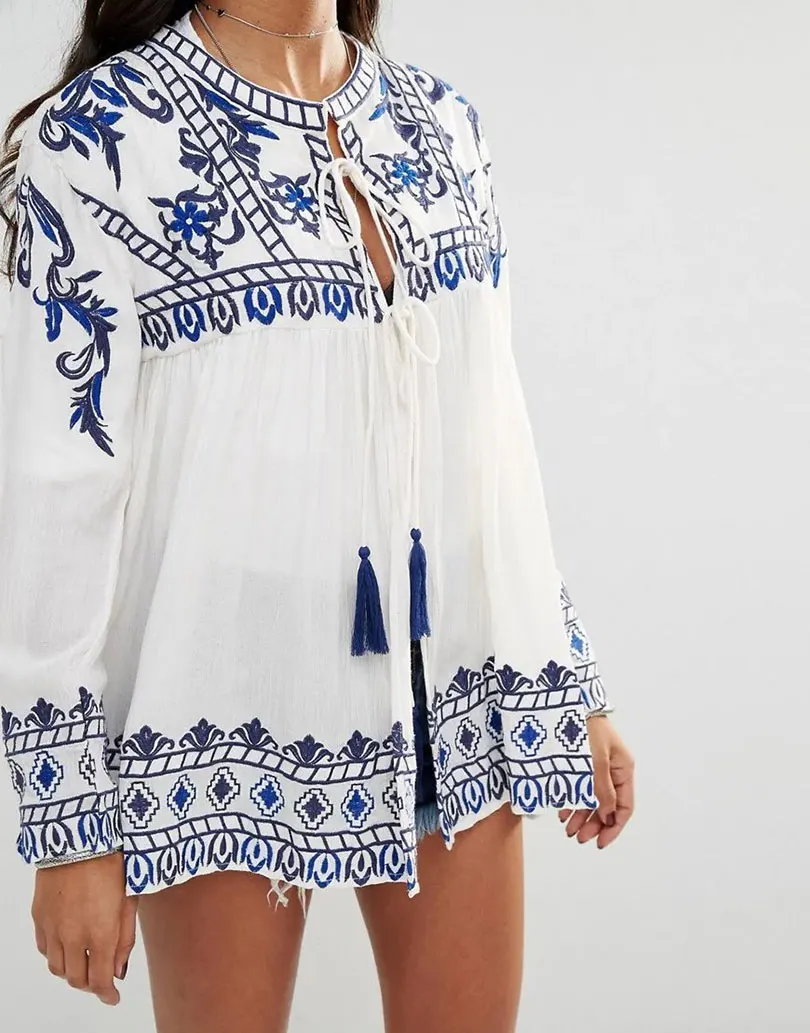 VOGU! N Новая женская винтажная Бохо Премиум Цветочная вышитая куртка Этническая 3/4