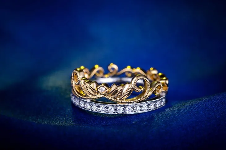 ZOCAI Crown натуральный алмаз 0.15 КТ двухцветный 18 К желтая золото и 18 К белого золота с бриллиантами Свадьба кольцо W05528