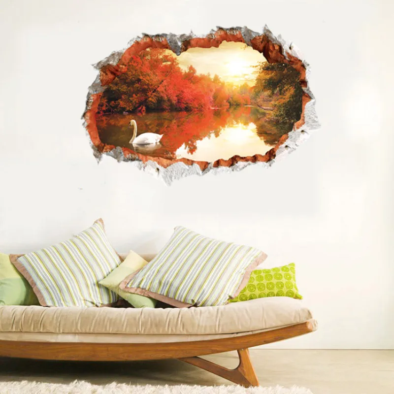 Украшения для дома 3D Наклейка на стену красный лист гусь осень ПВХ Наклейки стены