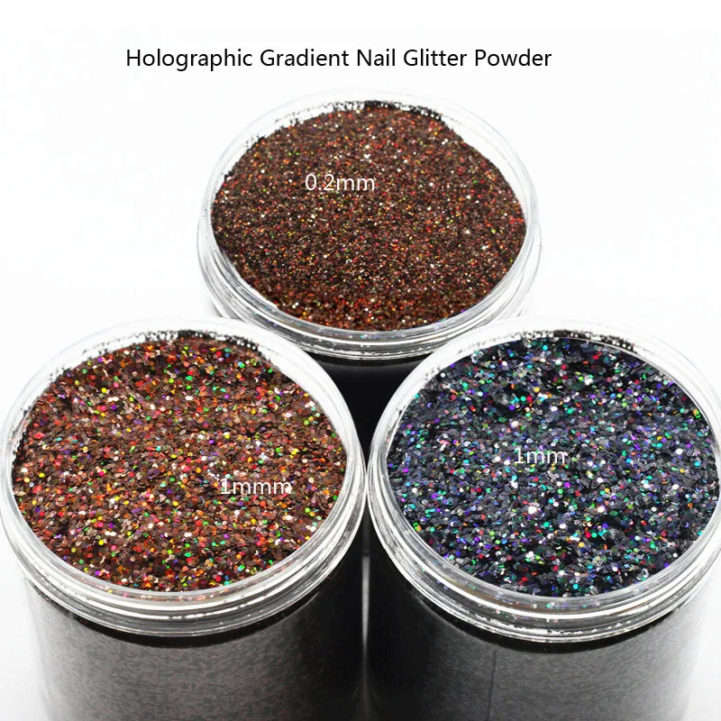 

10g /jar 0.2,0.4,0.6,1mm size Holographic Glitter Black/Brown holographic glitter nail art glitter Ultra Fine Dust powder