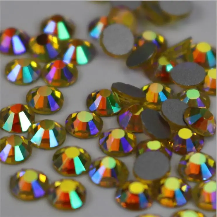 

PEACE citrine&Citrine AB non Hot Fix Rhinestone Plating Color Crystal Glass SS3-SS30 Iron On Rhinestone For Clothes Decoration