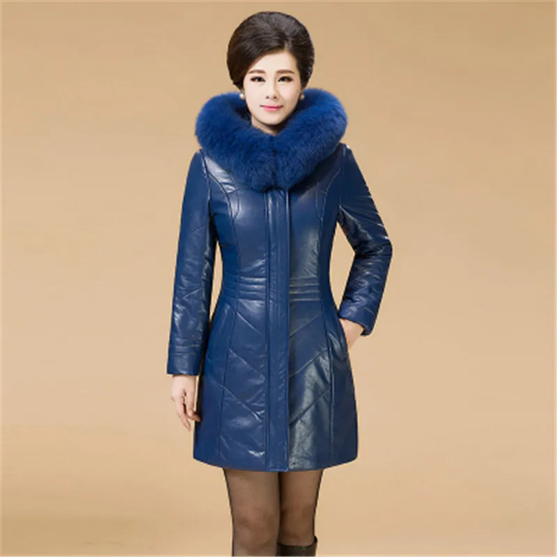 Royal blue Кожаная куртка, хлопковое пальто для женщин,, зимний топ, толстый, теплый, Parker, меховой воротник, с капюшоном, пальто, плюс размер, L-6XL, пуховик, хлопок, пальто s N079 - Цвет: Royal blue