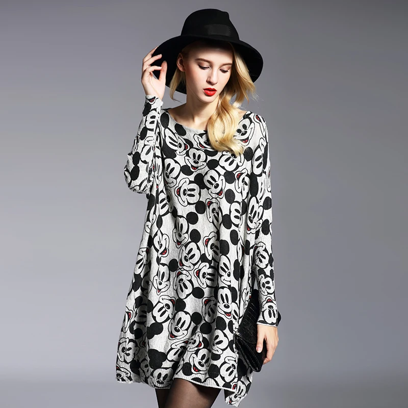 XIKOI Oversize Sweater Women Fashion Long Batwing Sleeve Print Woman Casual Pullovers Knitted Sweaters For Clothes | Женская одежда