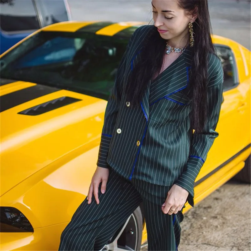 Женский Повседневный костюм Rugod пиджак в полоску и брюки до щиколотки комплект из