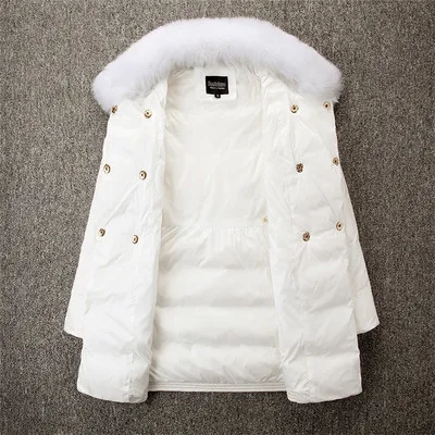 faux fur white Хит, Новая зимняя Женская куртка, 90% белый утиный пух, пальто, теплые парки, Воротник из натурального меха, длинный пуховик, однотонное белое пальто, пальто - Цвет: faux fur white