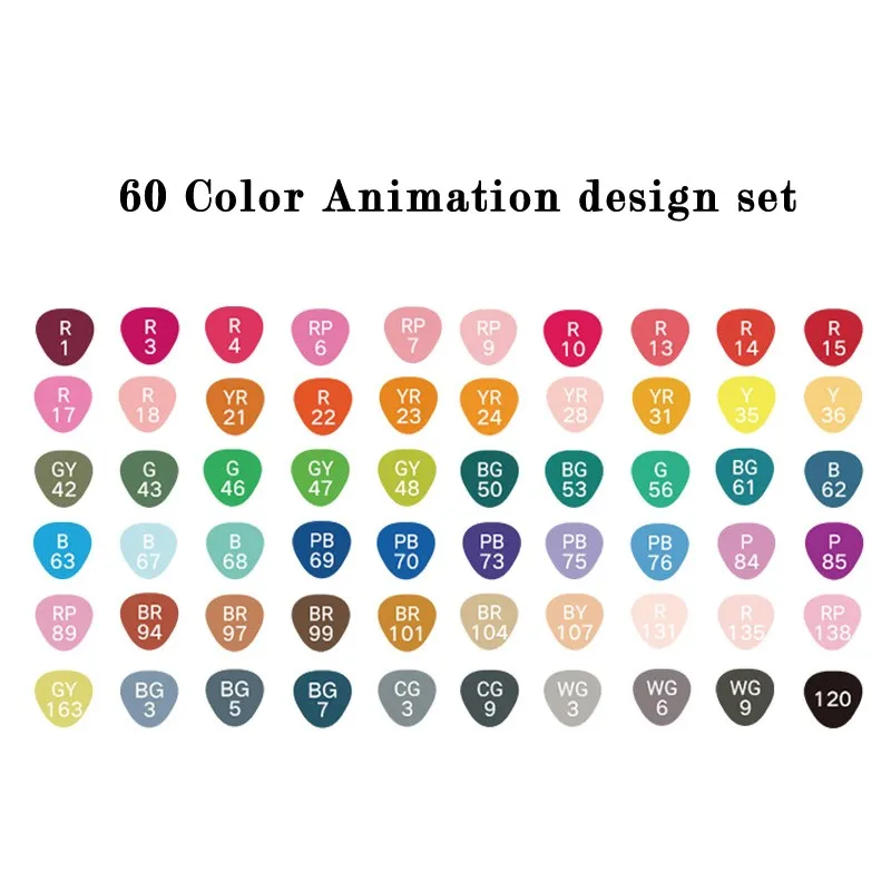 60 colors Animation 30/40/60/80/168 Цвета маркерных ручек спиртовой основе Маркеры Ручка двойной головкой маркер для рисования кисть для рисования манга дизайн художественный маркер - Цвет: 60 colors Animation