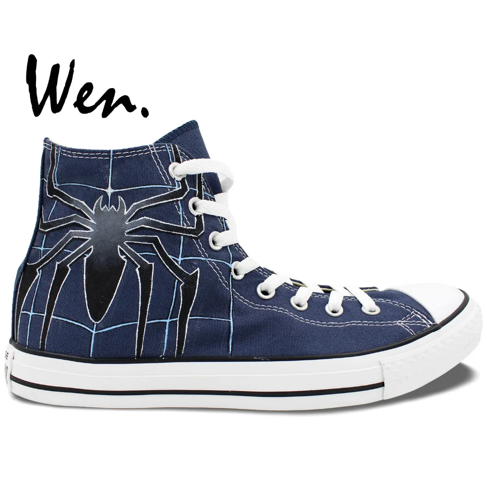 

Wen Blue Hand Painted Shoes Design Custom Spider Man High Top Men Women's Canvas Sneakers for Gifts