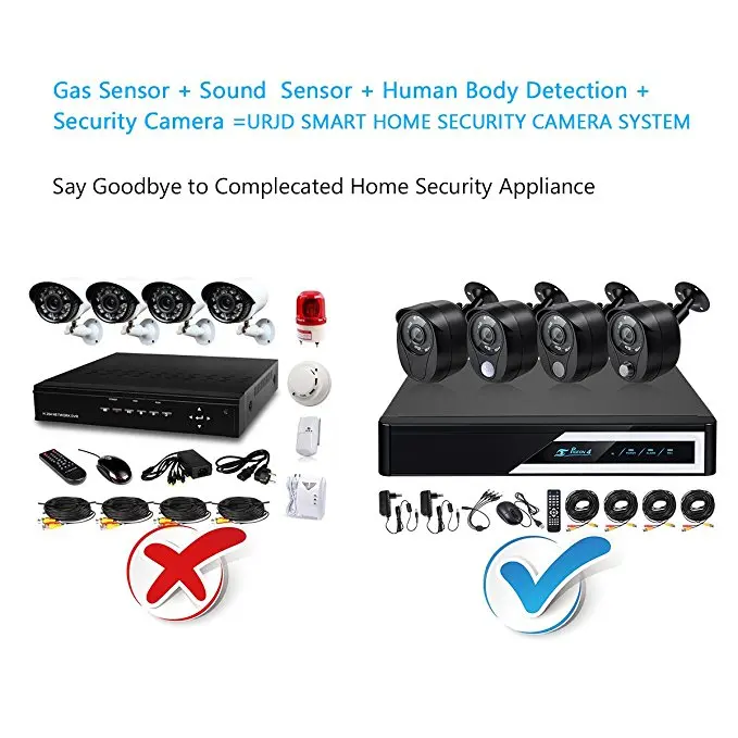 Умная dvr-система видеонаблюдения Системы, 4CH 1080N DVR+ 4 шт. AHD Камера с Ночное видение/Сирена Функция/PIR Сенсор/газ Сенсор