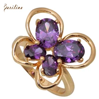 new 2021 cz rings butterfly purple cubic zirconia yellow gold ring for women fashion jewelry size 5 5 6 5 r282