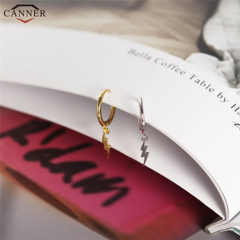 CANNER Gold Small Hoop Earrings 925 Sterling Silver Circle for Women Girls Punk Lightning Earring Jewelry Gifts H50 | Украшения и