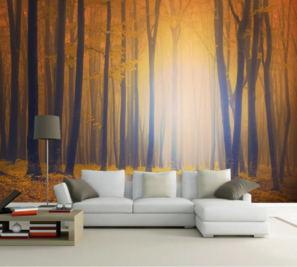 Бесплатная доставка Пользовательские 3D обои чудесный лес ТВ Фон Стена осень