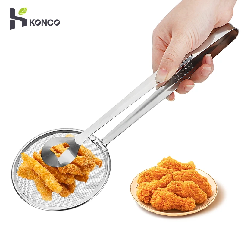 KONCO жареная пищевая клипса, кухонные щипцы, фильтрующая ложка с зажимом, многофункциональный Дуршлаг Из Нержавеющей Стали, масляный фильтр для жарки