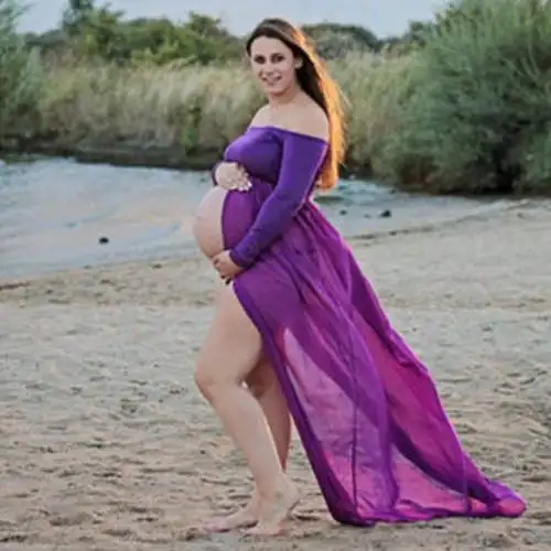 Фиолетовый Emmababy Для женщин длинное шифоновое платье макси для беременных материнства платье Подставки для фотографий костюм - Цвет: Фиолетовый