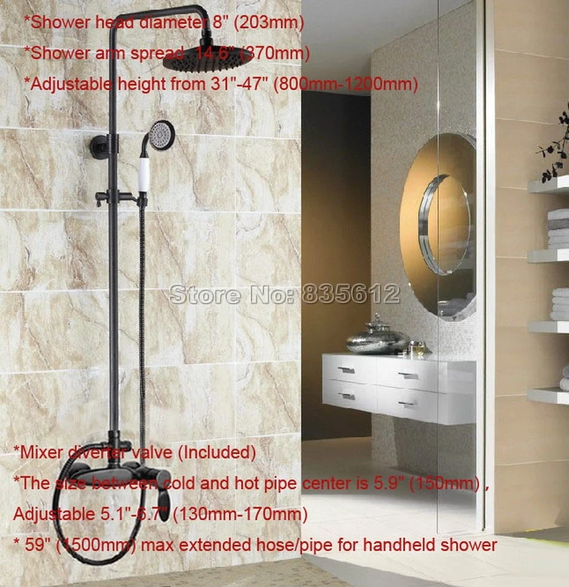 Черный бронзовый смеситель для душа от дождя ванной комнаты с 8 &quotкруглой