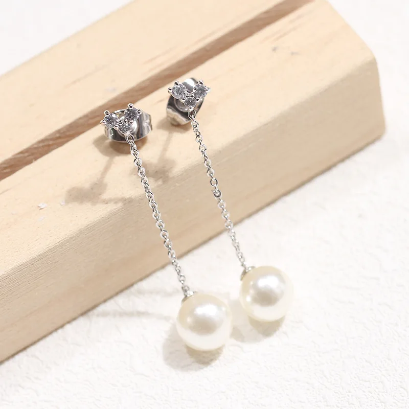 Простые Длинные серьги с инкрустированным камнем женские имитацией жемчуга |