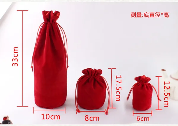 High Quality Black/Red/Gray 10x33cm Cylindrical Round Bottom Velvet Pouch Big Drawstring Gift Bag Wine Bottle Packaging Bags | Украшения и