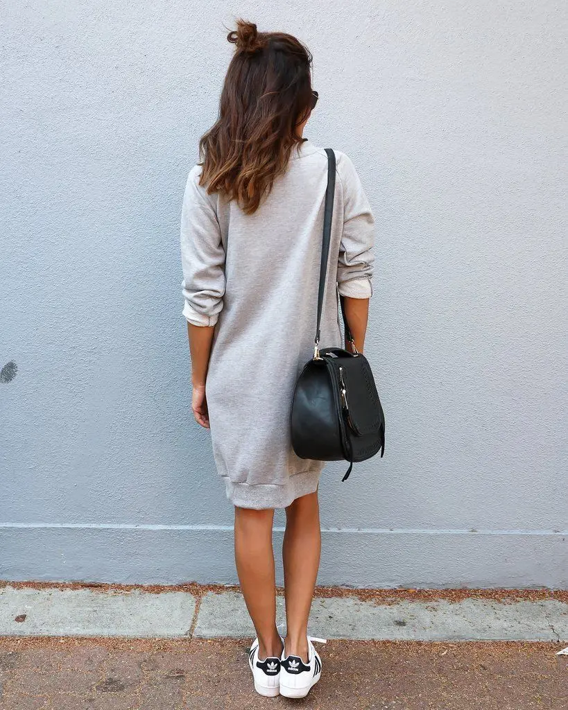 Женское однотонное платье свитшот с длинным рукавом повседневный Свободный