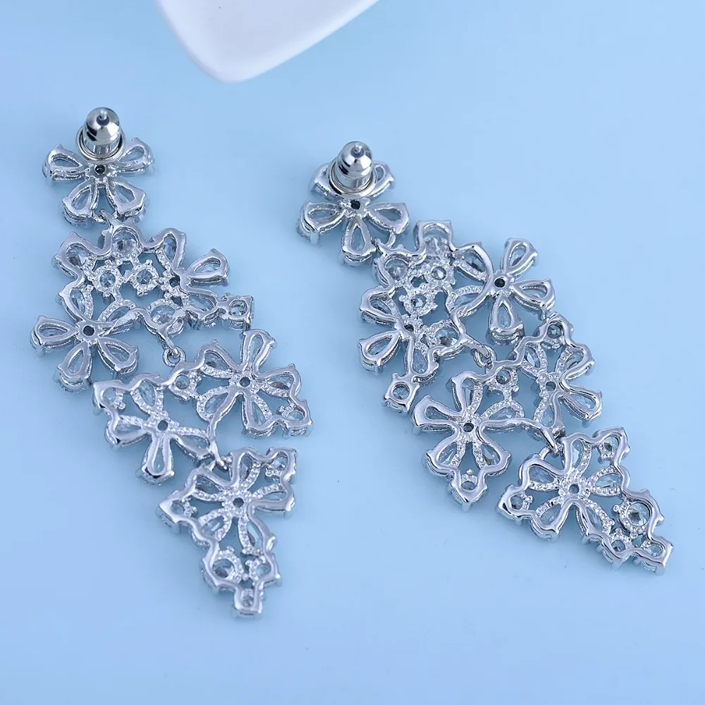 Luoteemi Фирменная Новинка цветы Форма Bijoux Шинг CZ кристально белого золота-Цвет Jewelry Висячие серьги для Для женщин партии orecchini подарки
