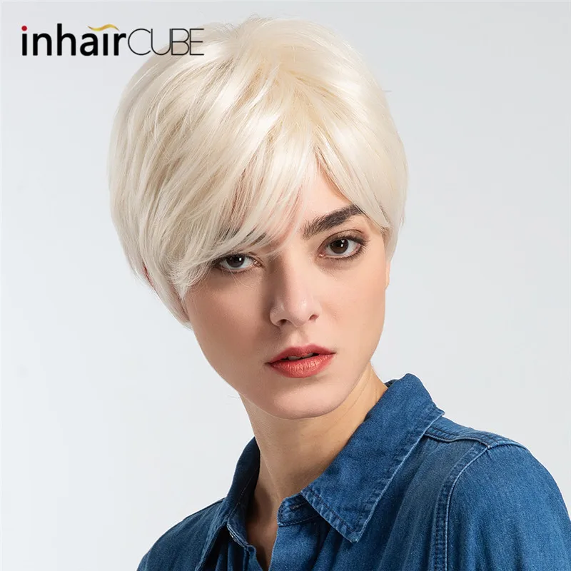Inhair Cube короткие синтетические парики для женщин натуральные прямые пушистые Многослойные короткие волосы парик с челкой европейский стиль