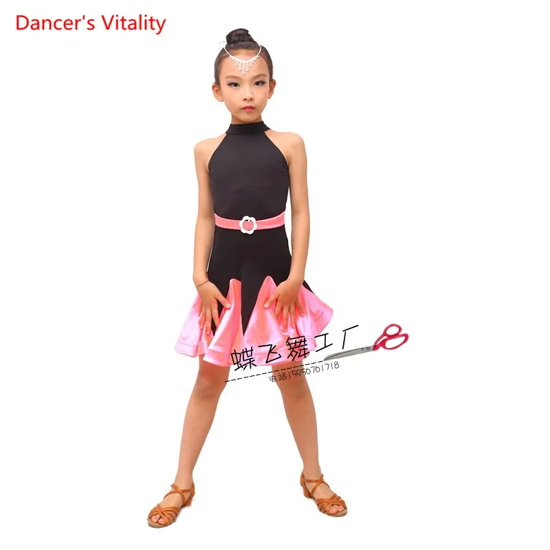 

New Sleeveless Backless Latin Dance Performance Dress Girls Ballroom Dance Costume Kids Salsa Rumba Cha Cha Samba Tango clothing