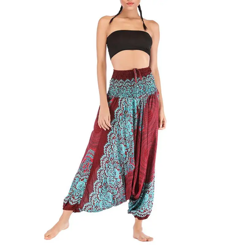 Летние Осенние брюки для женщин, широкие брюки, Boho Aladdin, шаровары, pantalones mujer, свободные богемные штаны с высокой талией