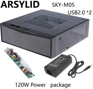 with 120W Power ARSYLID SKC-M05 HTPC mini-ITX Тонкий чехол для компьютера USB2.0 Поддержка USB3.0 горизонтальный мини Чехол 20,5*19*6 см 60 Вт 84 Вт 120 Вт 150 Вт - Цвет: with 120W Power