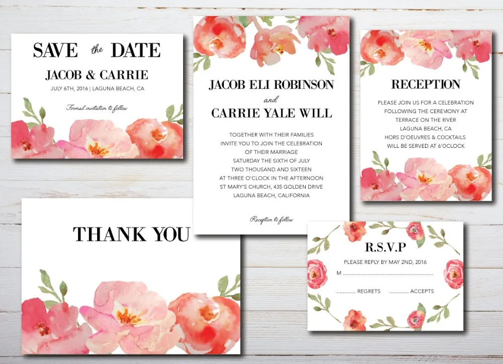 Настраиваемые карточки RSVP с обратными конвертами, меню рецепции, благодарность - набор из 50 шт.