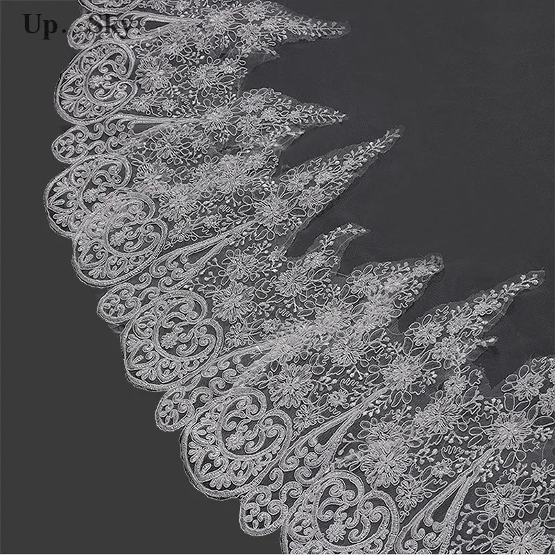 Лидер продаж blanco marfil 3 м Encaje Catedral velo de boda con peine Lentejuelas Velos novia с аппликацией тюль